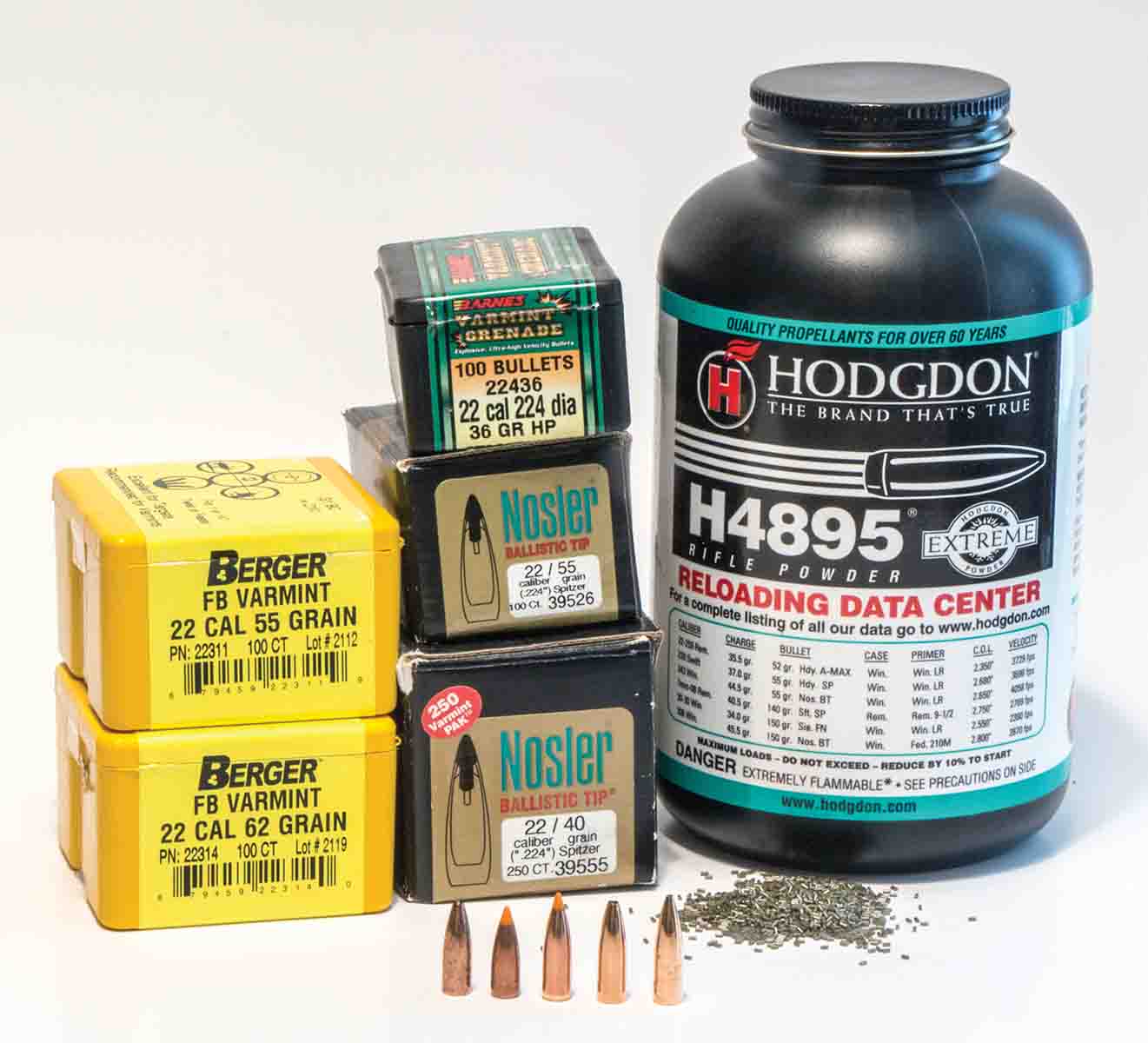 H-4895 works exceptionally well with the .22-250 Remington, as well as many other varmint cartridges, including the .223 Remington and the .243 Winchester.